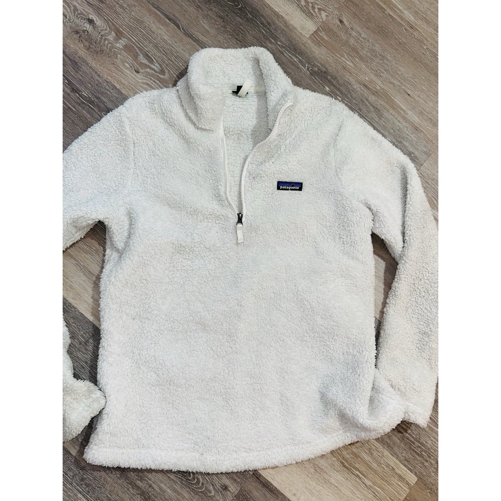 Patagonia Women's White Fleece Pullover Sweater, 1/4 Zip Mock Neck, Size XL